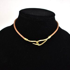 HERMES "Jumbo" Brown Leather Gold Hook Bracelet/Chocker necklace 1056